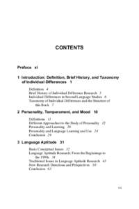 CONTENTS  Preface xi 1 Introduction: Definition, Brief History, and Taxonomy of Individual Differences 1 Definition 4