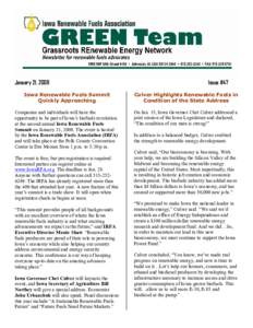 January 21, 2008  Issue #47 Iowa Renewable Fuels Summit  Quickly Approaching 
