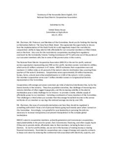 Testimony of the Honorable Glenn English, CEO National Rural Electric Cooperatives Association Submitted to the United States House Committee on Agriculture