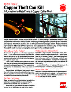 Public Safety  Copper Theft Can Kill Information to Help Prevent Copper Cable Theft