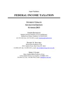 Student Update to Bankman Shaviro Stark Federal Income Taxation (SUMMER 2013)