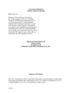 STATE OF VERMONT PUBLIC SERVICE BOARD PSB Docket No. ______ Petition of Vermont Electric Cooperative, Inc. (VEC) pursuant to 30 V.S.A. § 248 for a Certificate of Public Good authorizing VEC to: