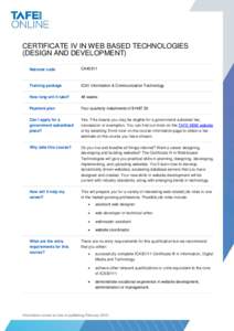 CERTIFICATE IV IN WEB BASED TECHNOLOGIES (DESIGN AND DEVELOPMENT) National code CA40311