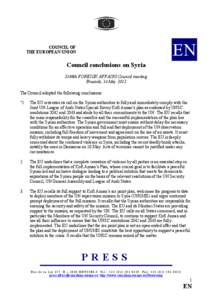 EN  COUNCIL OF THE EUROPEAN UNION  Council conclusions on Syria