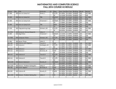 MATHEMATICS AND COMPUTER SCIENCE FALL 2014 COURSE SCHEDULE Course CS-106  Sec Title