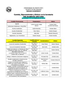 UNIVERSIDAD DE PUERTO RICO RECINTO DE RÍO PIEDRAS SENADO ACADÉMICO Comités, Representantes y Enlaces en la Secretaría Año Académico