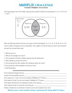 Common Multiples: Instructional This Venn diagram shows how Paddy is placing some numbers. Paddy has already placed 2, 4, 6, 5, 10, 15, 20, 1, 3 and 7. Whole Numbers Multiples of 2