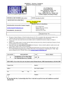 INFORMAL – Purchases - Installation REQUEST FOR QUOTATION City Of High Point Purchasing Division 211 S. Hamilton St., PO Box 230 High Point, NC 27260