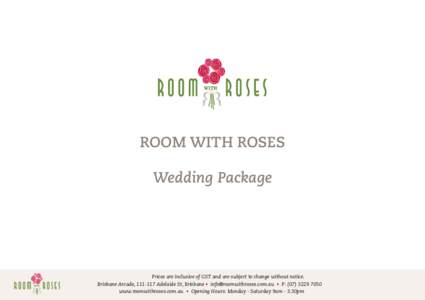 WITH  ROOM WITH ROSES Wedding Package  WITH