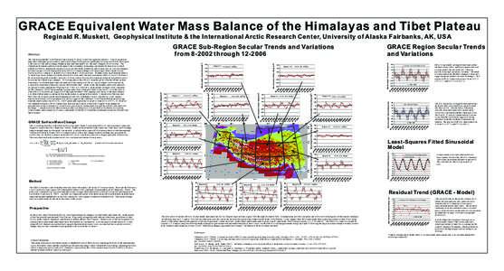 GRACE Equivalent Water Mass Balance of the Himalayas and Tibet Plateau Reginald R. Muskett, Geophysical Institute & the International Arctic Research Center, University of Alaska Fairbanks, AK, USA Water Equivalent Thick