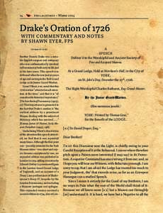 14          philalethes • Winter 2014 Drake’s Oration of 1726 W I TH C OMME N TA RY AN D NO TE S