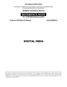 LOK SABHA SECRETARIAT PARLIAMENT LIBRARY AND REFERENCE, RESEARCH, DOCUMENTATION AND INFORMATION SERVICE (LARRDIS) MEMBERS’ REFERENCE SERVICE