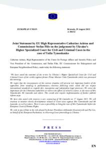 EUROPEA1 U1IO1  Brussels, 29 August 2012 A[removed]Joint Statement by EU High Representative Catherine Ashton and