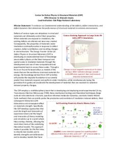 Center for Defect Physics in Structural Materials (CDP) EFRC Director: G. Malcolm Stocks Lead Institution: Oak Ridge National Laboratory Mission Statement: To enhance our fundamental understanding of the defects, defect 