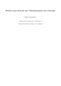 Metodi senza derivate per l’Ottimizzazione non vincolata  Marco Sciandrone Dipartimento di Informatica e Sistemistica Universit`a degli Studi di Roma “La Sapienza”
