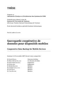 THÈSE Préparée au Laboratoire d’Analyse et d’Architecture des Systèmes du CNRS Présentée pour obtenir le titre de Docteur de l’Université de Toulouse, délivré par l’Institut National Polytechnique de Tou