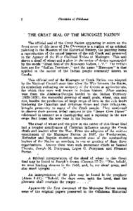 Chronicles of OHahoma  THE GREAT SEAL OF THE MUSCOCEE NATION The official seal of the Creek Nation appearing in colors on the front cover of this issue of The Chronicles is a replica of an original painting in the Museum