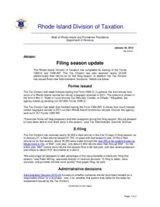 Rhode Island Division of Taxation State of Rhode Island and Providence Plantations Department of Revenue January 30, 2012 ADV
