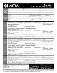 Trip Log Call[removed]toll-free) First Name: Facts about the passenger