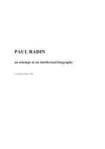 PAUL RADIN an attempt at an intellectual biography