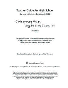 Teacher Guide for High School for use with the educational DVD Contemporary Voices[removed]along the Lewis & Clark Trail