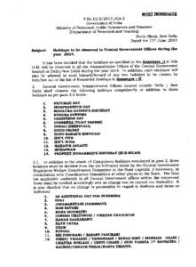 MOST IMMEDIATE F.No[removed]JCA-2 Government of India Ministry of Personnel, Public Grievances and Pensions (Department of Personnel and Training) North Block, New Delhi