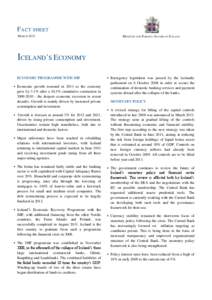FACT SHEET M ARCH 2012 MINISTRY FOR FOREIGN AFFAIRS OF ICELAND  ICELAND’S ECONOMY
