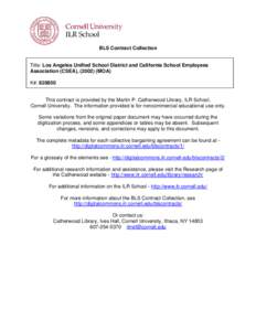 BLS Contract Collection  Title: Los Angeles Unified School District and California School Employees Association (CSEA), ([removed]MOA) K#: 820850