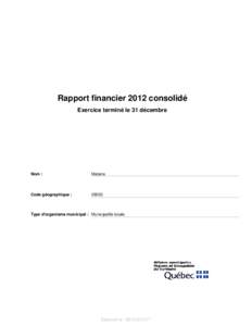 Rapport financier 2012 consolidé Exercice terminé le 31 décembre Nom :  Matane