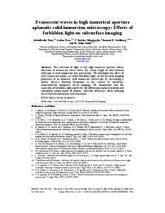 Evanescent waves in high numerical aperture aplanatic solid immersion microscopy: Effects of forbidden light on subsurface imaging Abdulkadir Yurt,1,5 Aydan Uyar,2,5 T. Berkin Cilingiroglu,2 Bennett B. Goldberg,2,3,4,6 a