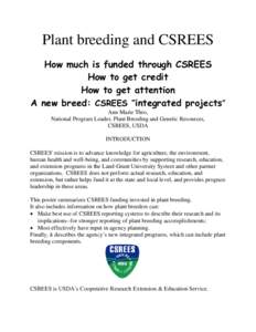 Plant Breeding and The Cooperative Research Extension and Education Service