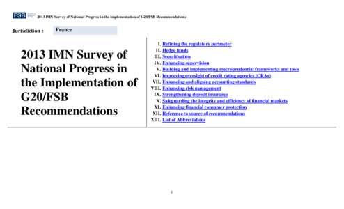 France 2013 IMN Survey of National Progress in the Implementation of G20/FSB Recommendations