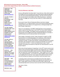 PW Synod of the Covenant Newsletter Winter 2013 Nurture Faith, Support Mission, Work for Justice and Peace and Build Community MODERATOR[removed]