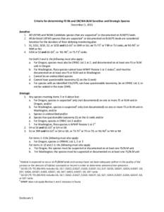 Criteria for determining FS R6 and OR/WA BLM Sensitive and Strategic Species December 1, 2011 Sensitive 1. All USFWS and NOAA Candidate species that are suspected1 or documented on BLM/FS lands 2. All de-listed USFWS spe