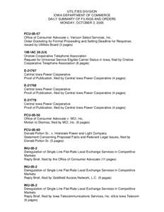 Monthly Summary of Filings and Orders