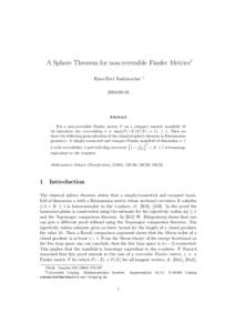 A Sphere Theorem for non-reversible Finsler Metrics∗ Hans-Bert Rademacher †  