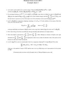 Modular forms (LentExample sheeta) Let be a prime and let  be a positive integer. Show that  	 
         .