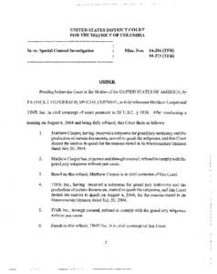 UNITED STATES DISTRICT COURT FOR THE DISTRICT OF COLUMBIA ORDER