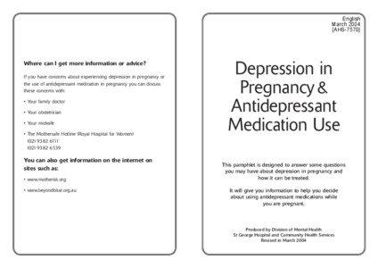 Depression in Pregnancy & Antidepressant Medication Use (English)