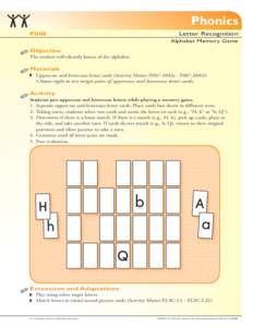 Phonics P.008 Letter Recognition Alphabet Memory Game