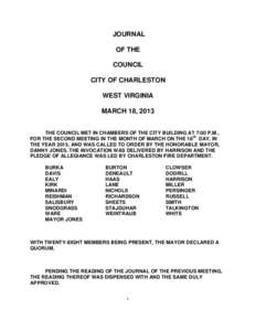 JOURNAL OF THE COUNCIL CITY OF CHARLESTON WEST VIRGINIA MARCH 18, 2013