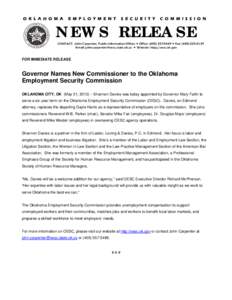 Microsoft Word - _05-21-12_ OESC Welcomes New Commissioner _Shannon Davies_ - draft.doc