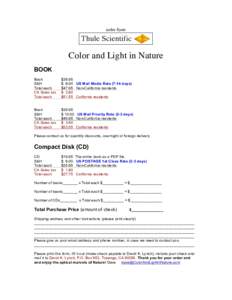 order form  Color and Light in Nature BOOK Book S&H