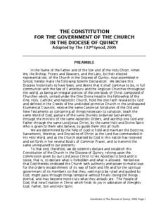 Anglican realignment / Peoria /  Illinois / Synods / Pope Paul VI / Religious law / Episcopal Diocese of Quincy / Diocese of Quincy / Bishop / Diocesan chancery / Christianity / Christian theology / Anglicanism