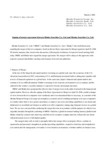 March 4, 2009 To whom it may concern: Mizuho Financial Group, Inc. Mizuho Corporate Bank, Ltd. Shinko Securities Co., Ltd. Mizuho Securities Co., Ltd.