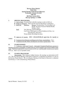 Borrego Water District MINUTES Special Meeting of the Board of Directors Wednesday, January 30, 2013 8:00 AM 806 Palm Canyon Drive