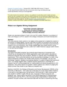 Academic Exchange Quarterly Summer 2013 ISSNVolume 17, Issue 2 To cite, use print source rather than this on-line version which may not reflect print copy format requirements or text lay-out and pagination. Th