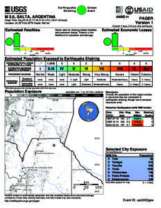 Tarija Department / Yacuíba / Earthquake / Mercalli intensity scale / Fraile Pintado / Argentina / Argentine people / Enrique Mosconi / Salta Province / Villamontes