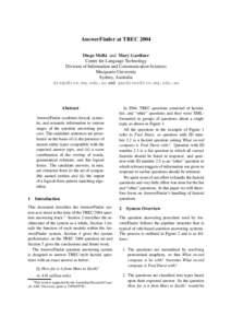 AnswerFinder at TREC 2004 Diego Moll´a and Mary Gardiner Centre for Language Technology Division of Information and Communication Sciences Macquarie University Sydney, Australia