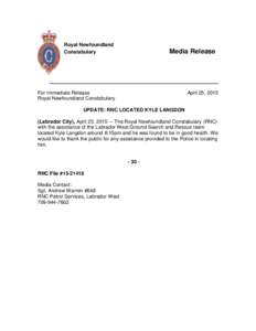 Royal Newfoundland Constabulary Media Release  For Immediate Release